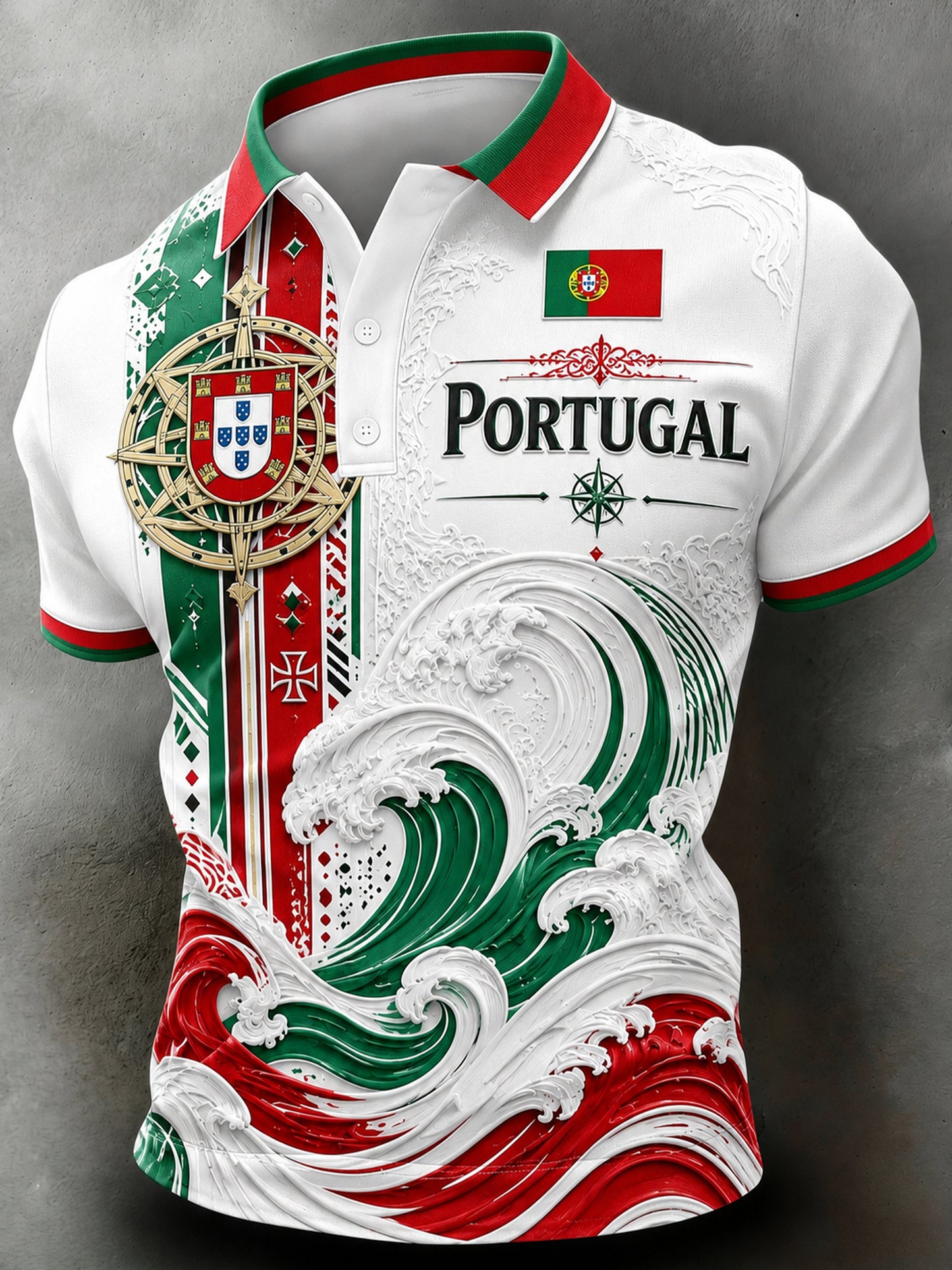 Camisa polo com estampa artística de elemento de torcida em partida de futebol masculino em Portugal