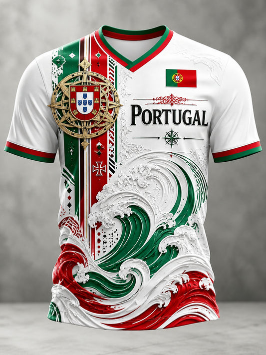 Camiseta com estampa artística de apoio à seleção portuguesa de futebol masculino