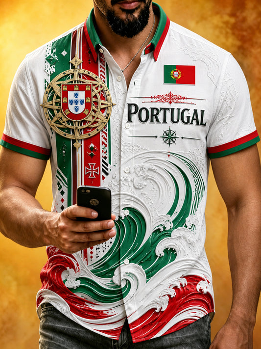 Futebol Português Jogo Cheering Element Masculino Camisa Impressão de Arte
