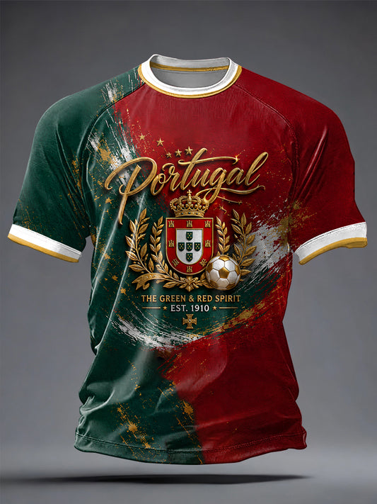 Camiseta masculina casual de manga curta com estampa de futebol português