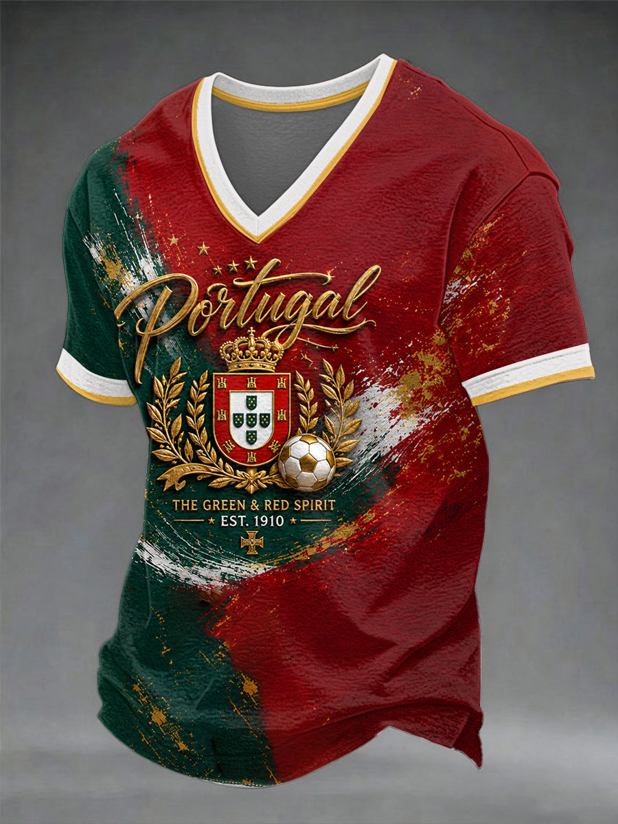 Futebol Português Masculino com Decote V T-shirt