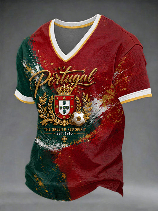 Futebol Português Masculino com Decote V T-shirt