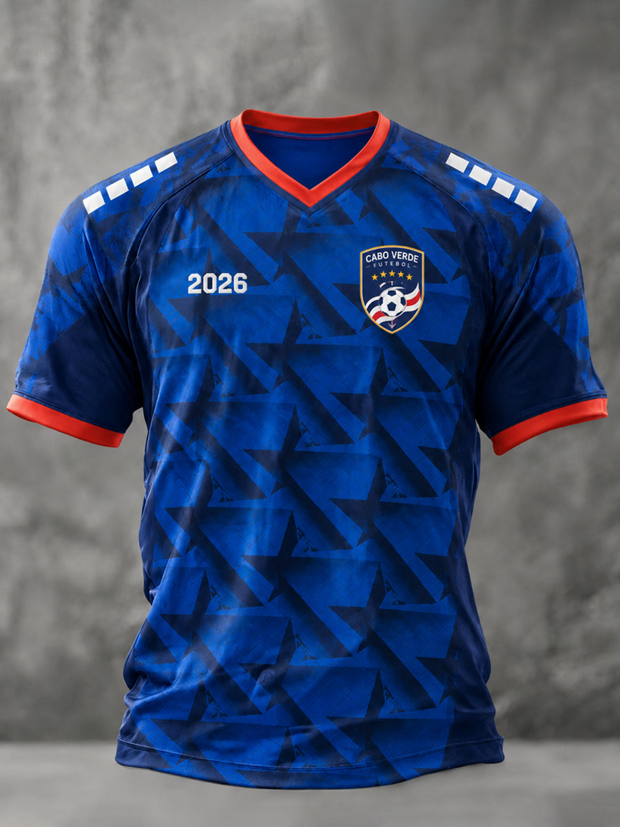 Camiseta Casual com Gola em V e Estampa para Homens — Presente Ideal para Fãs de Futebol