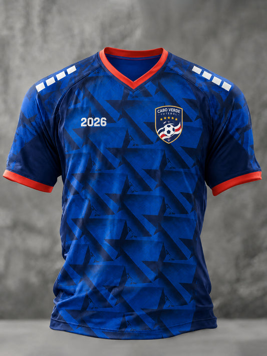 Camiseta Casual com Gola em V e Estampa para Homens — Presente Ideal para Fãs de Futebol