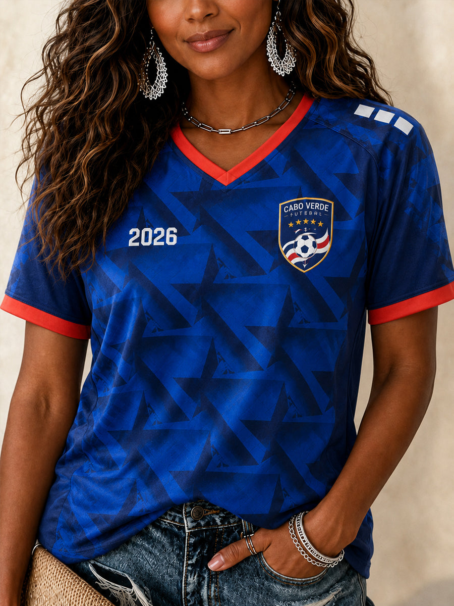Camiseta Casual com Gola em V e Estampa para Mulheres, Presente Ideal para Fãs de Futebol