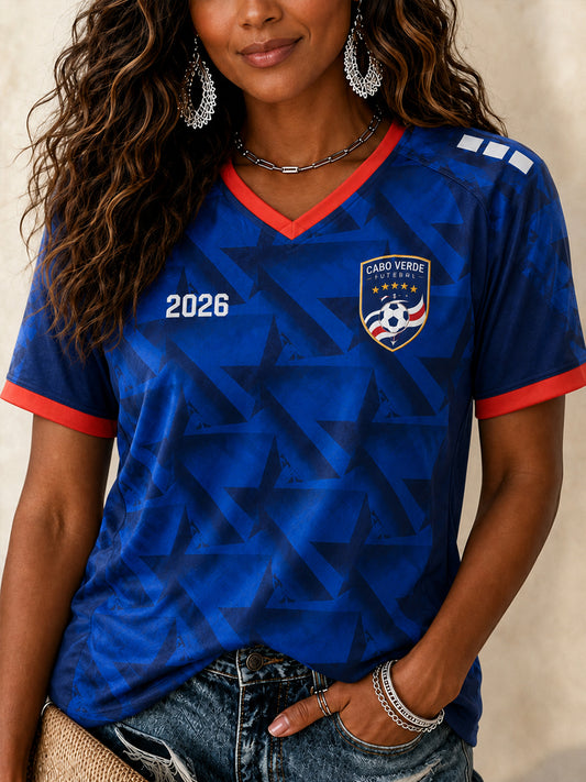 Camiseta Casual com Gola em V e Estampa para Mulheres, Presente Ideal para Fãs de Futebol