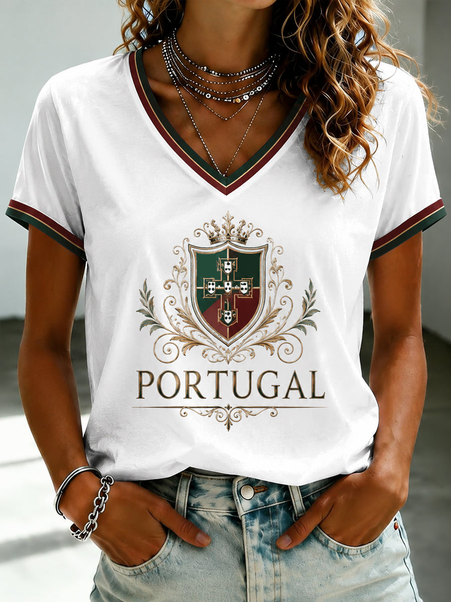T-shirt Impressa Futebol Português Feminino Decote V