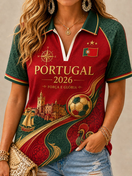 Fã de Futebol Feminino 2026 Portugal Camisa Polo Casual
