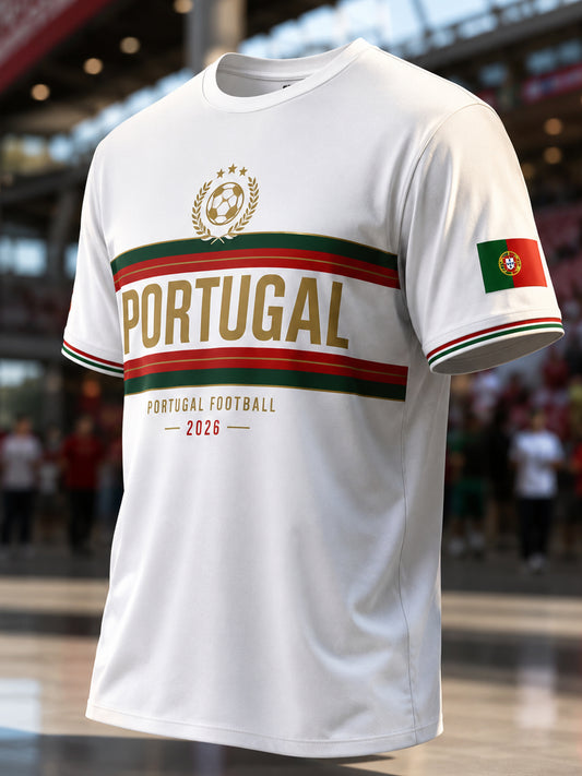 Camiseta com Estampa Artística de Torcida para Jogos de Futebol da Seleção Portuguesa Masculina