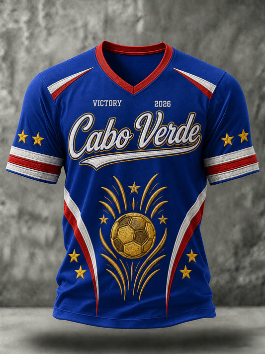 Presente masculino para fãs de futebol: camiseta casual de manga curta com gola em V e estampa