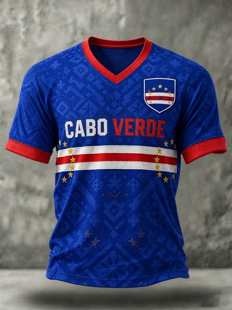 Presente masculino para fãs de futebol: camiseta casual de manga curta com gola em V e estampa