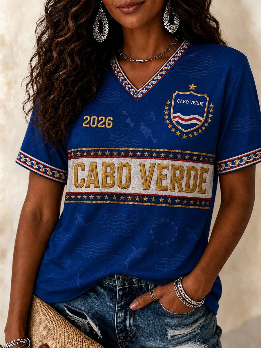 Camiseta Casual com Gola em V e Estampa para Mulheres, Presente Ideal para Fãs de Futebol