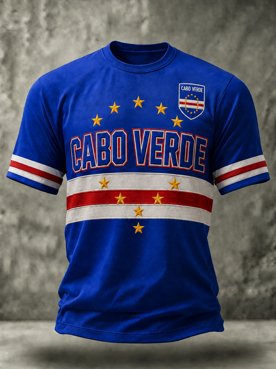 Presente masculino para fãs de futebol: camiseta casual de manga curta com gola redonda e estampa