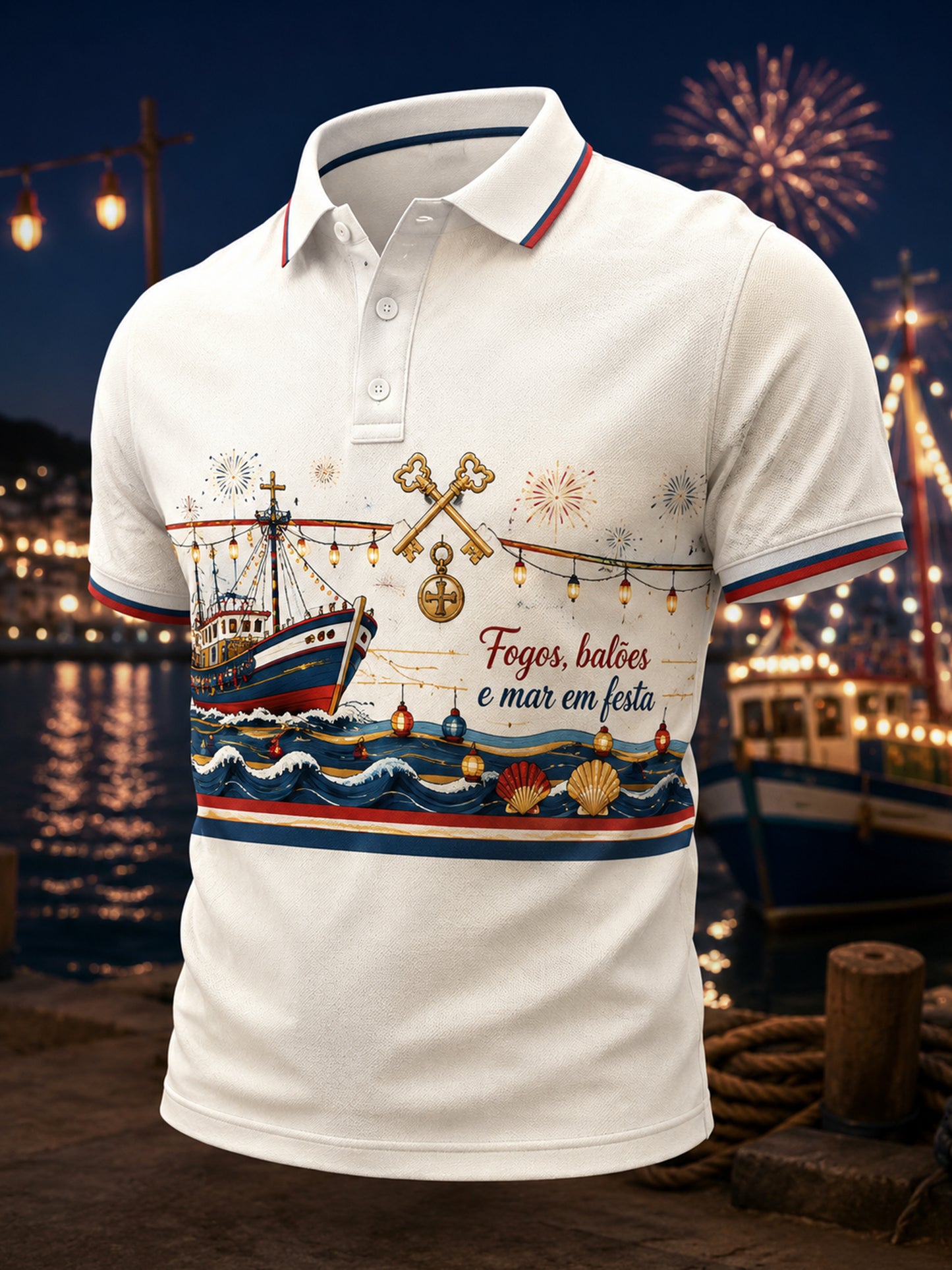Arte Comemorativa do Dia de São Pedro Masculino Português Polo Print