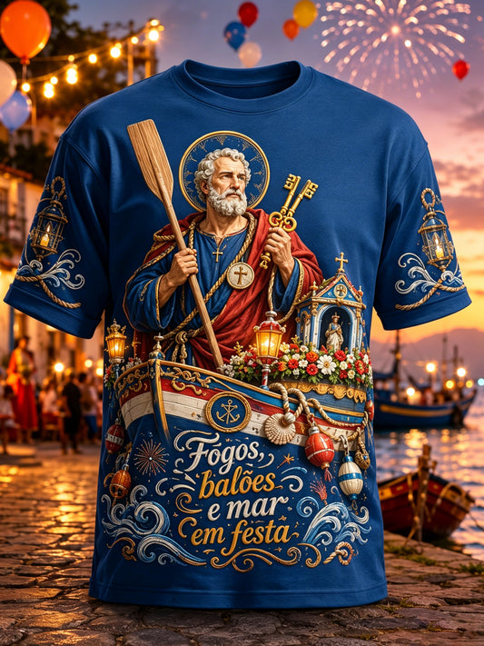 Camiseta Comemorativa Art Print Masculina Portuguesa de São Pedro