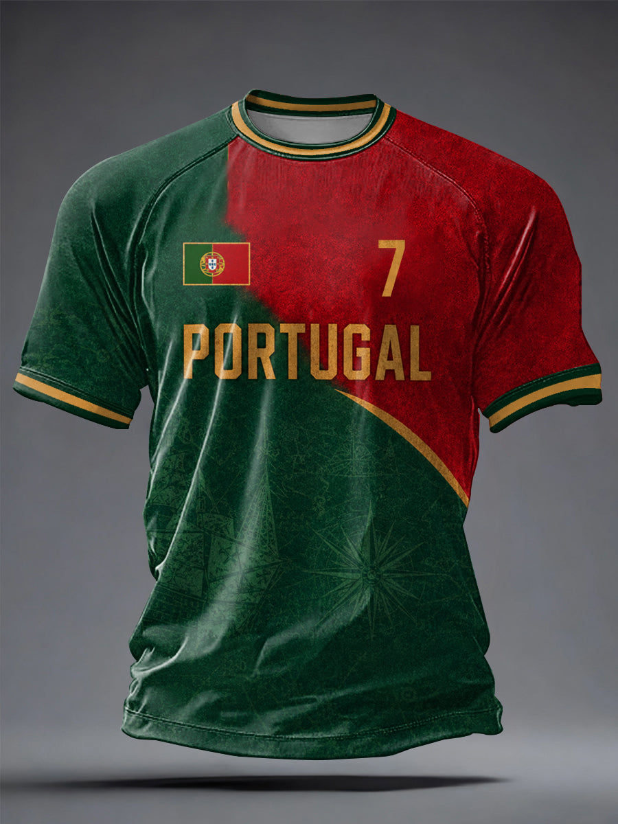 Camiseta masculina casual de manga curta com estampa de futebol português