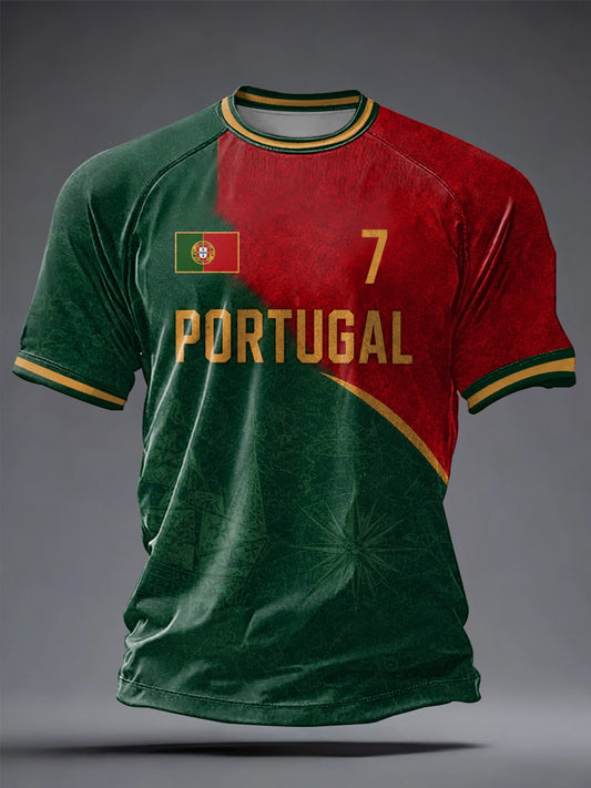 Camiseta masculina casual de manga curta com estampa de futebol português