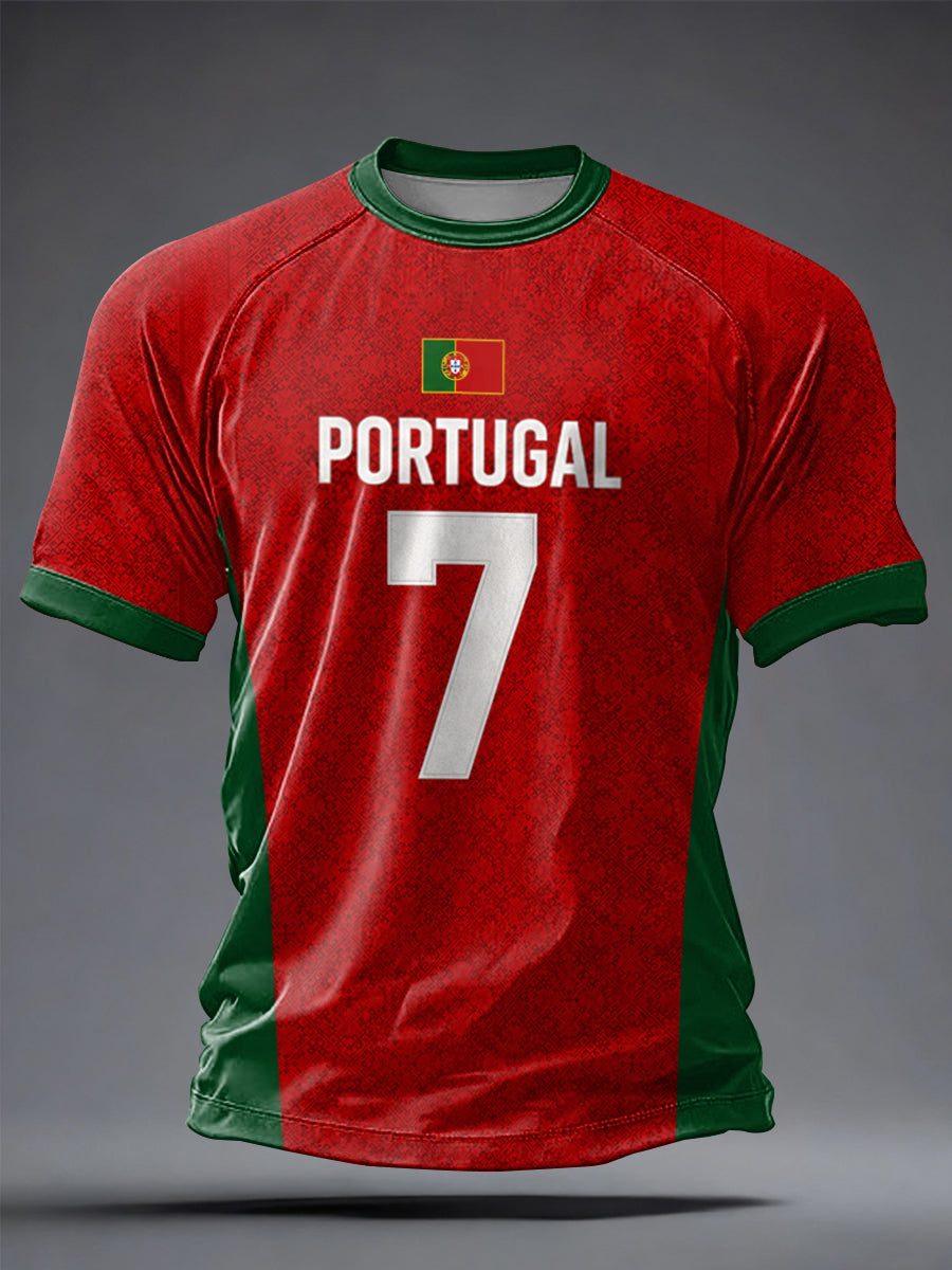 Camiseta masculina casual de manga curta com estampa de futebol português
