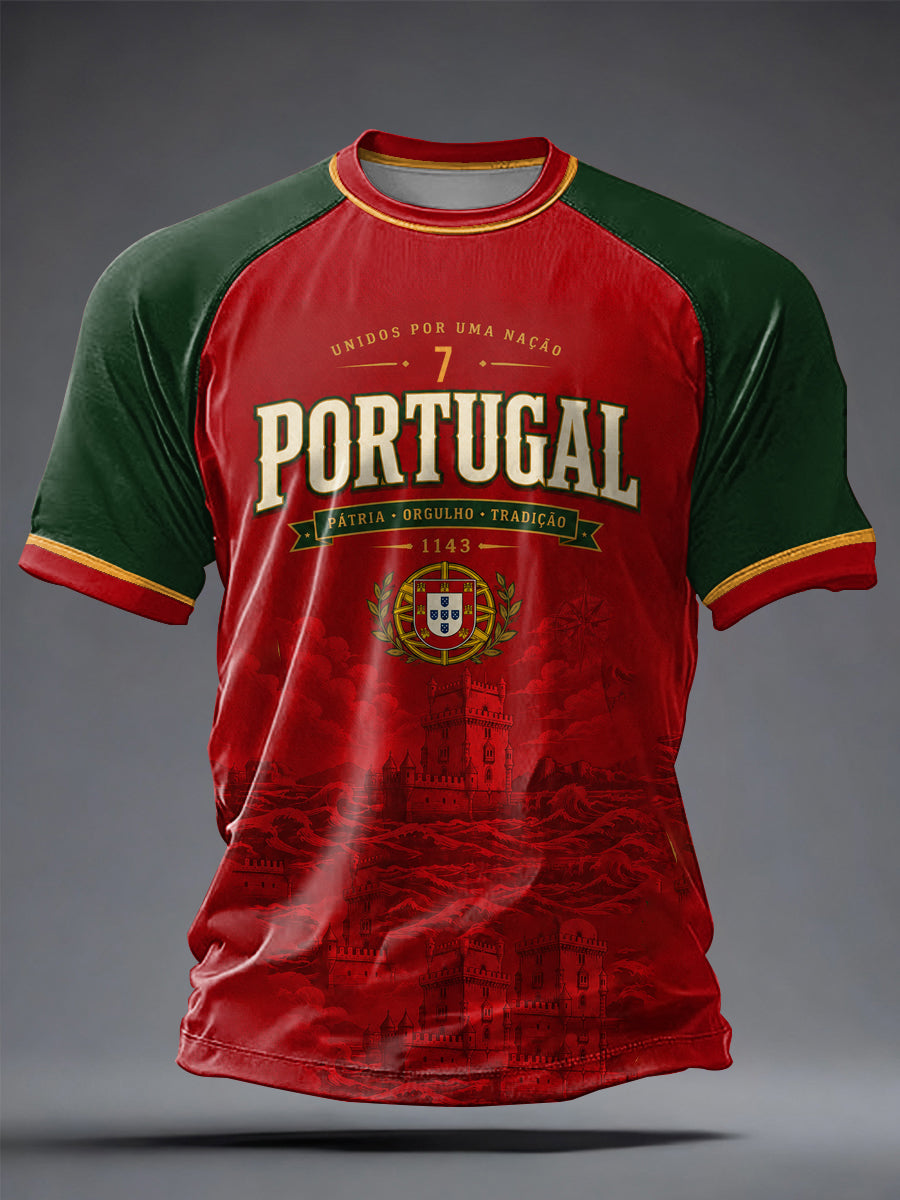 Camiseta masculina casual de manga curta com estampa de futebol português