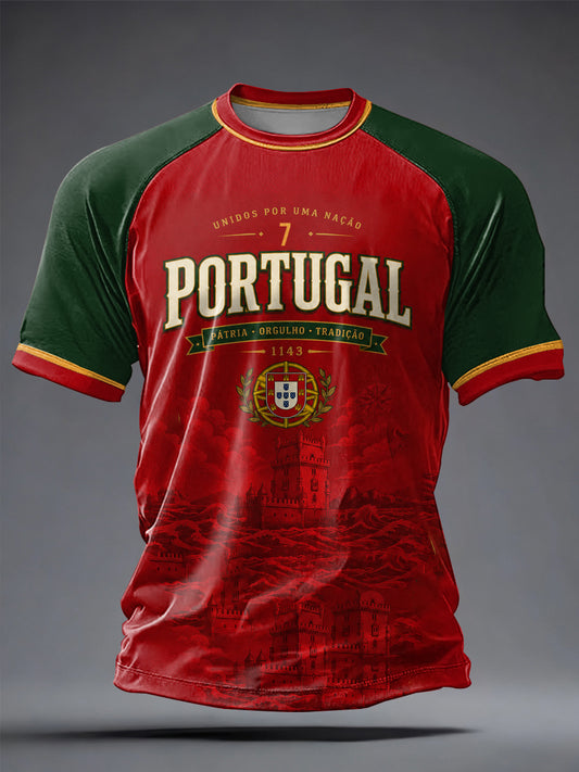 Camiseta masculina casual de manga curta com estampa de futebol português