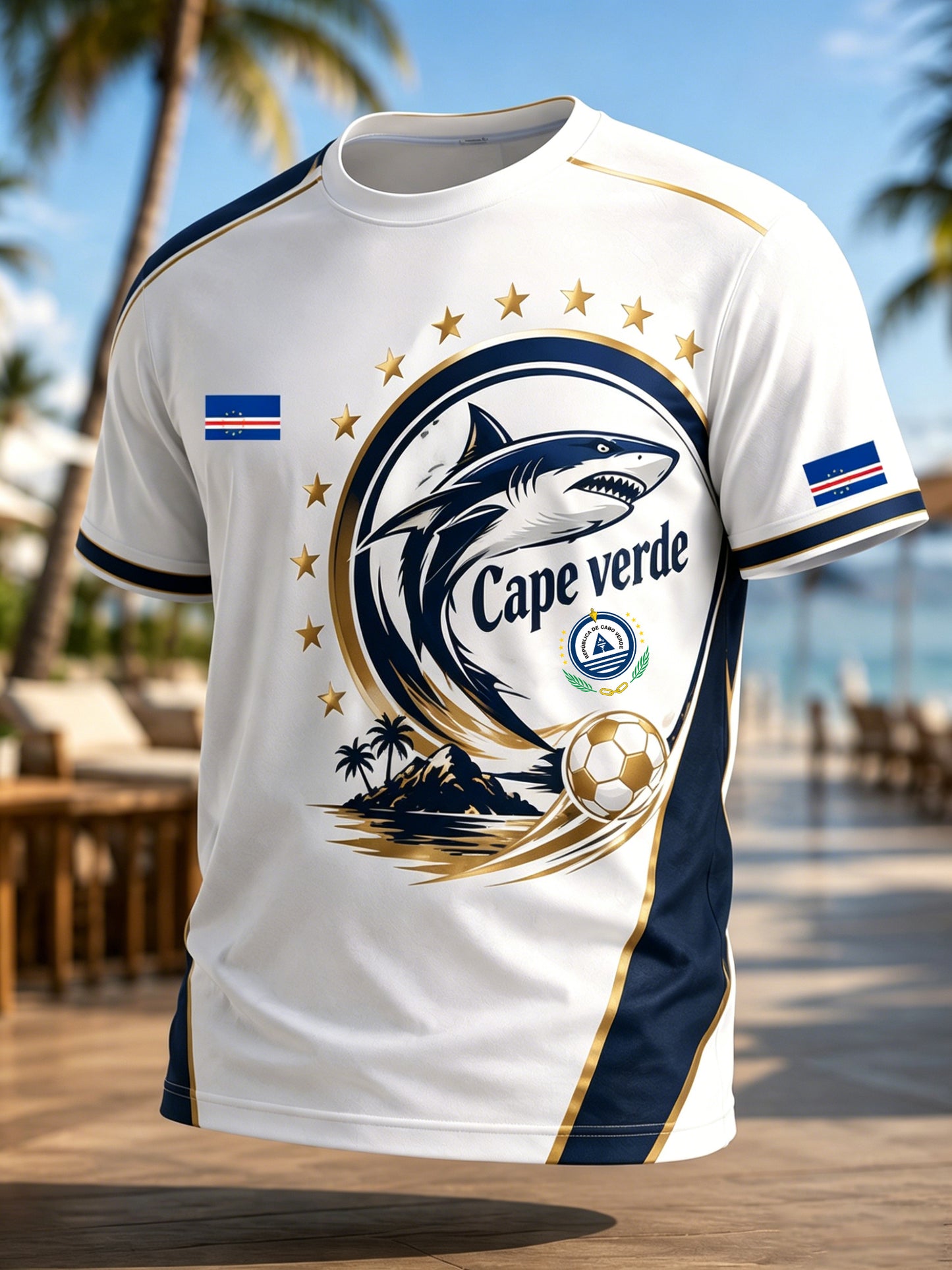 Cabo Verde Futebol Jogo Cheering Art Print T-shirt do homens