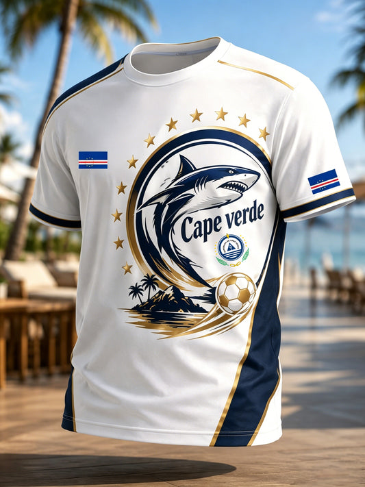 Cabo Verde Futebol Jogo Cheering Art Print T-shirt do homens