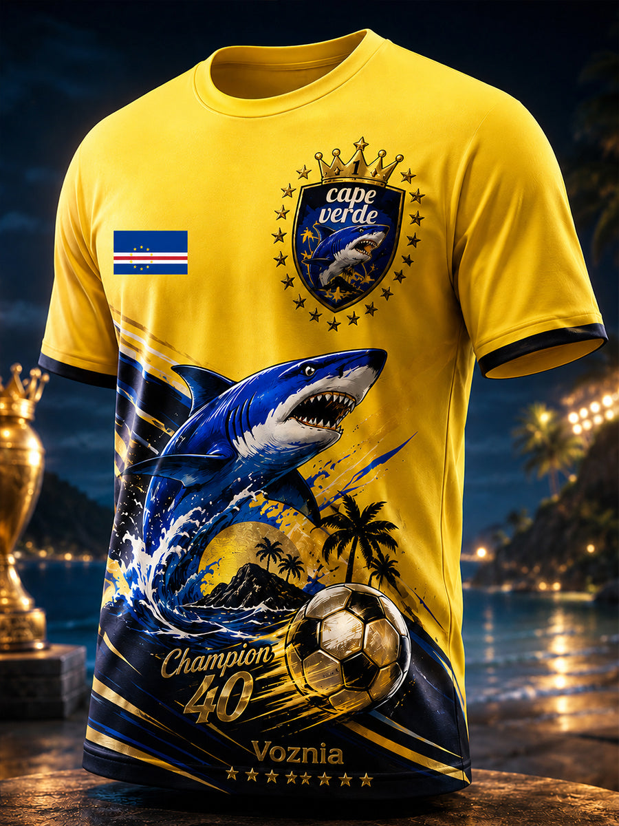 Camiseta com estampa artística de torcida em partida de futebol de Cabo Verde para homens