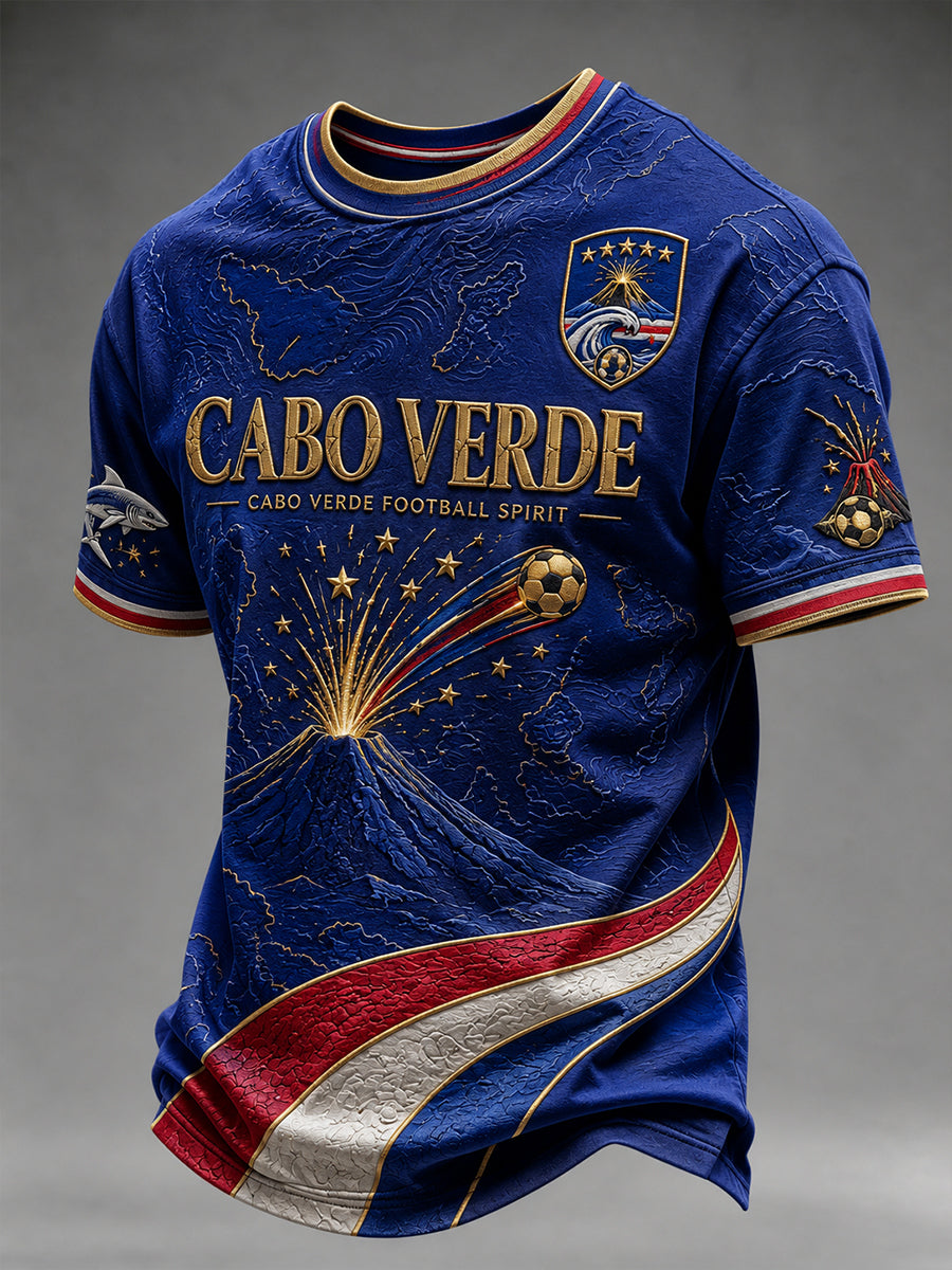 Cabo Verde Futebol Camiseta Masculina de Manga Curta