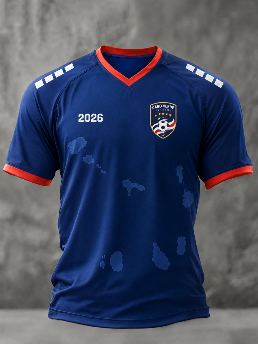Camiseta Casual com Gola em V e Estampa para Homens — Presente Ideal para Fãs de Futebol
