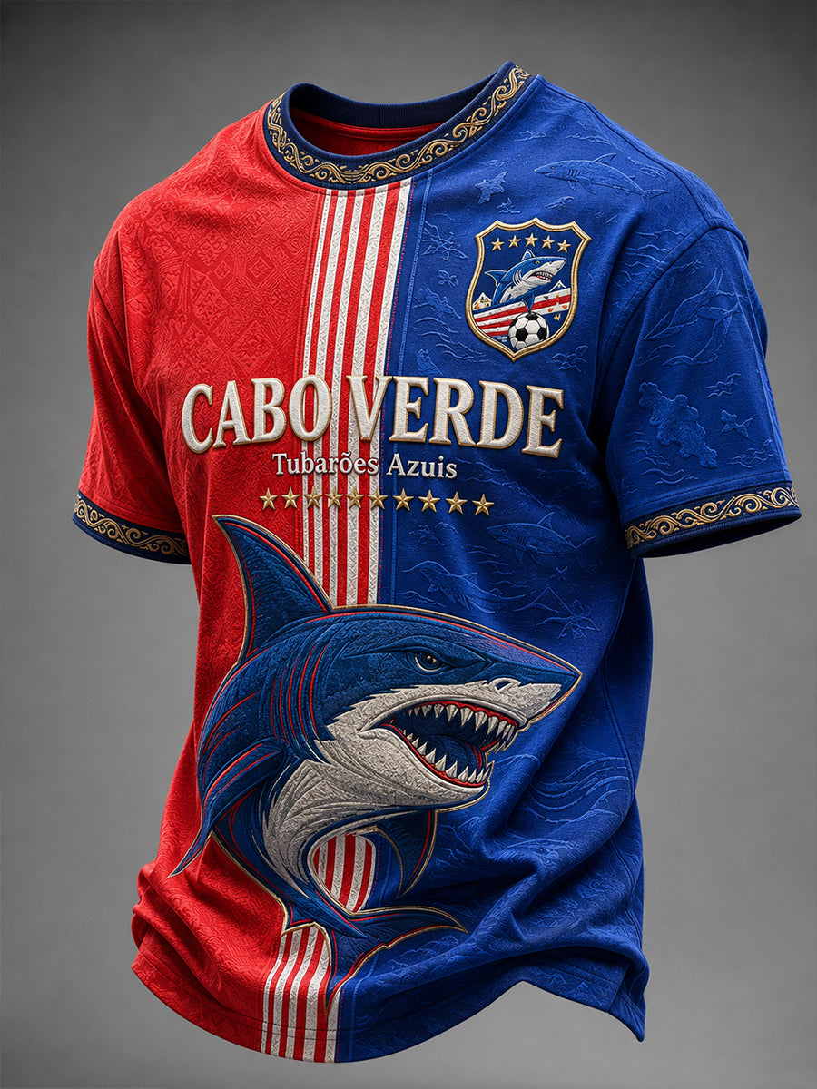 Camiseta de Manga Curta de Futebol de Cabo Verde para Homens