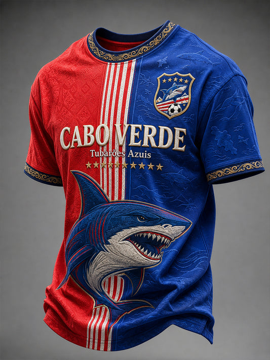 Camiseta de Manga Curta de Futebol de Cabo Verde para Homens