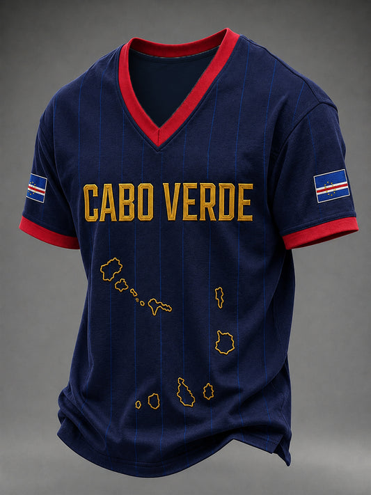 Presente masculino para fãs de futebol: camiseta casual de manga curta com gola em V e estampa