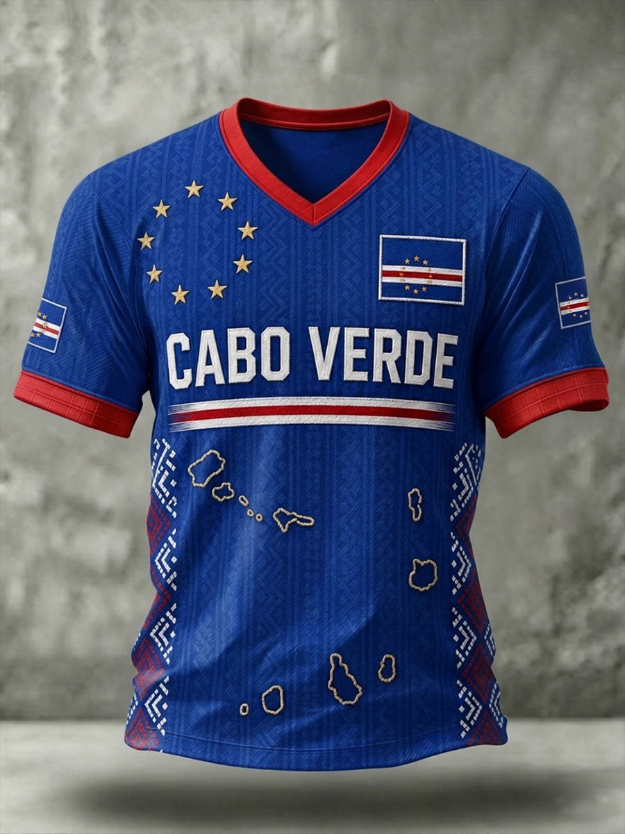 Presente masculino para fãs de futebol: camiseta casual de manga curta com gola em V e estampa