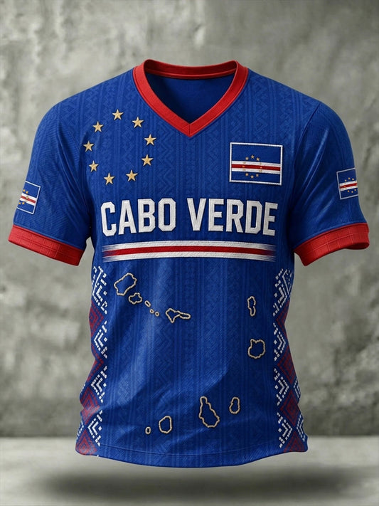 Presente masculino para fãs de futebol: camiseta casual de manga curta com gola em V e estampa