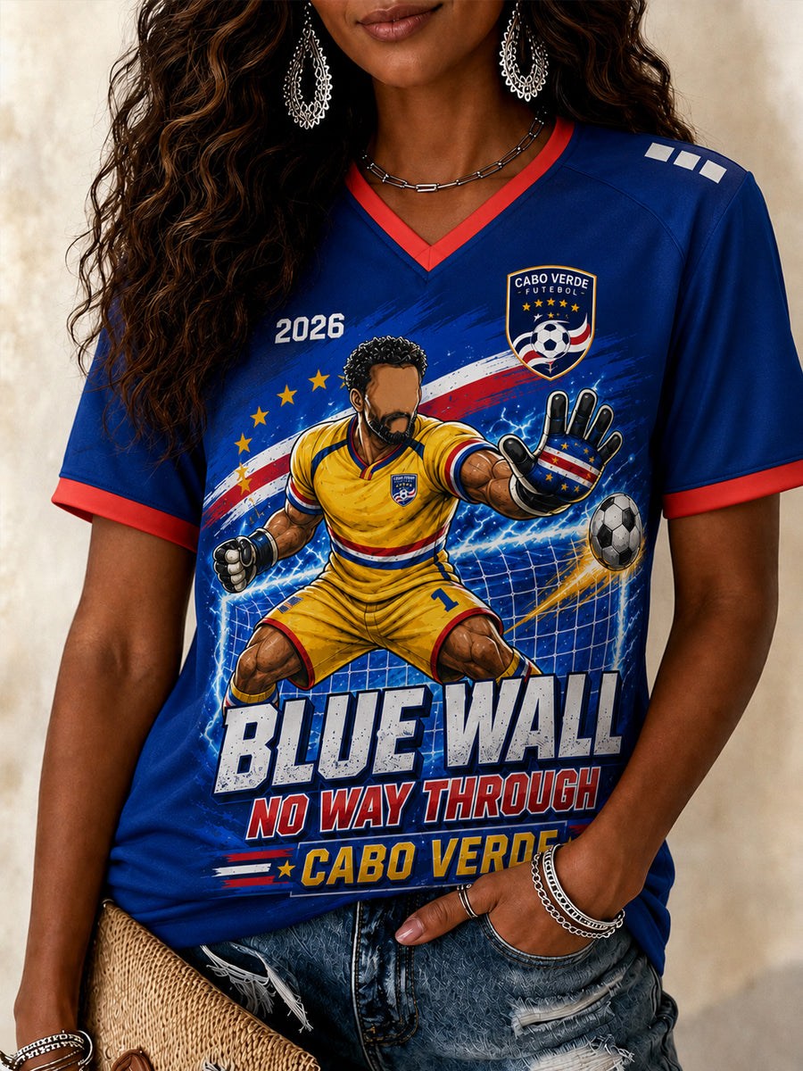 Camiseta Casual com Gola em V e Estampa para Mulheres, Presente Ideal para Fãs de Futebol