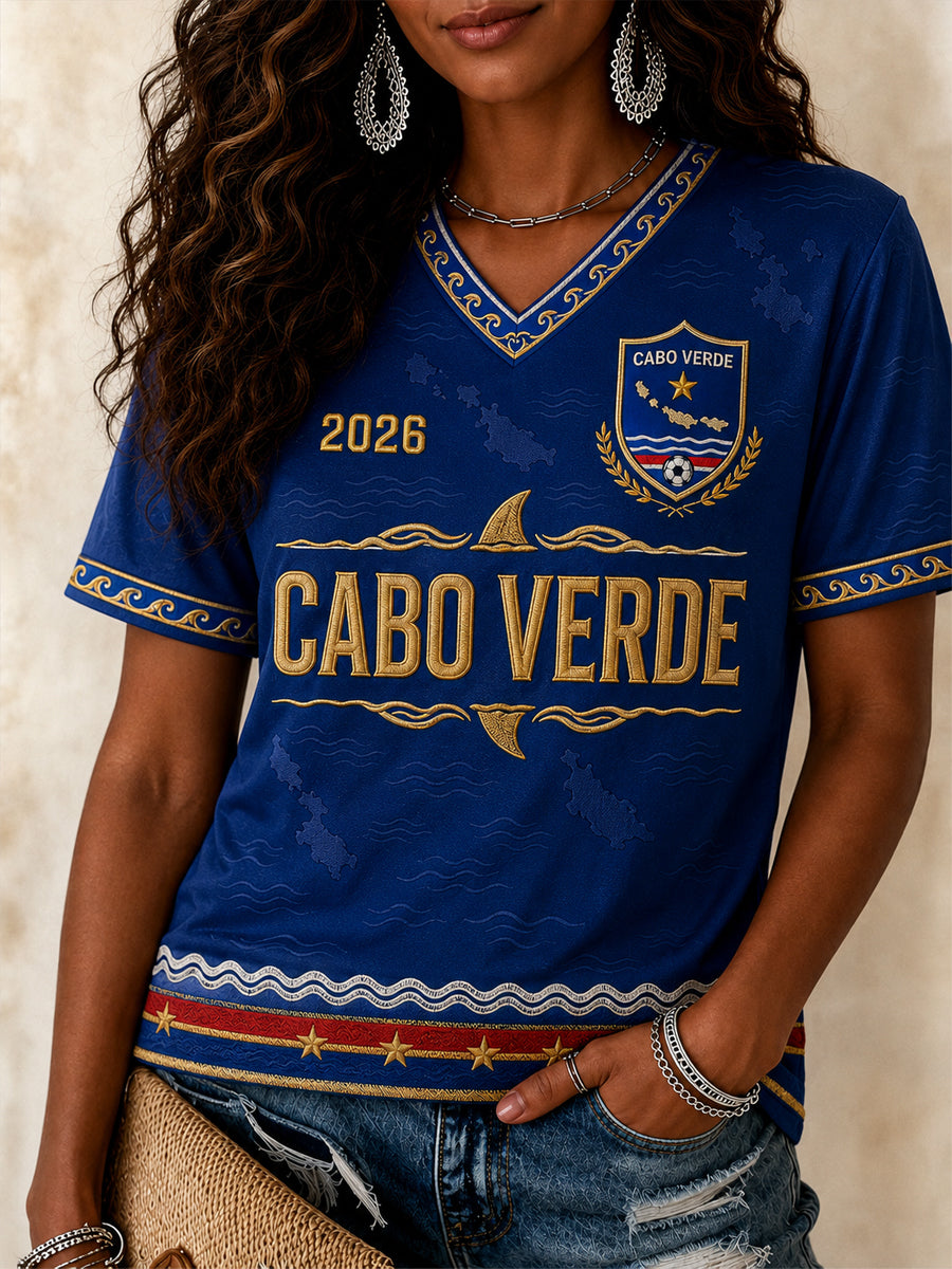 Camiseta Casual com Gola em V e Estampa para Mulheres, Presente Ideal para Fãs de Futebol