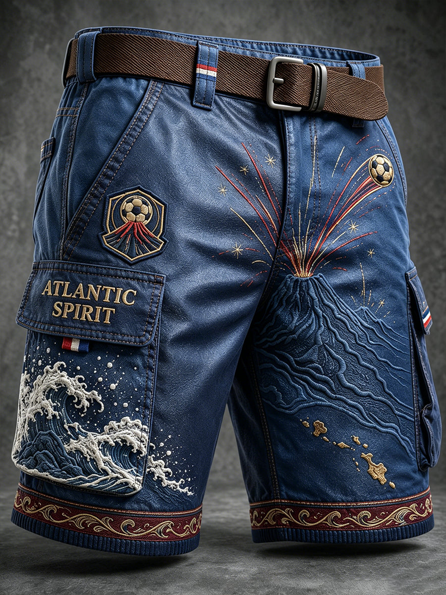 Shorts casuais com estampa artística de futebol de Cabo Verde para homens