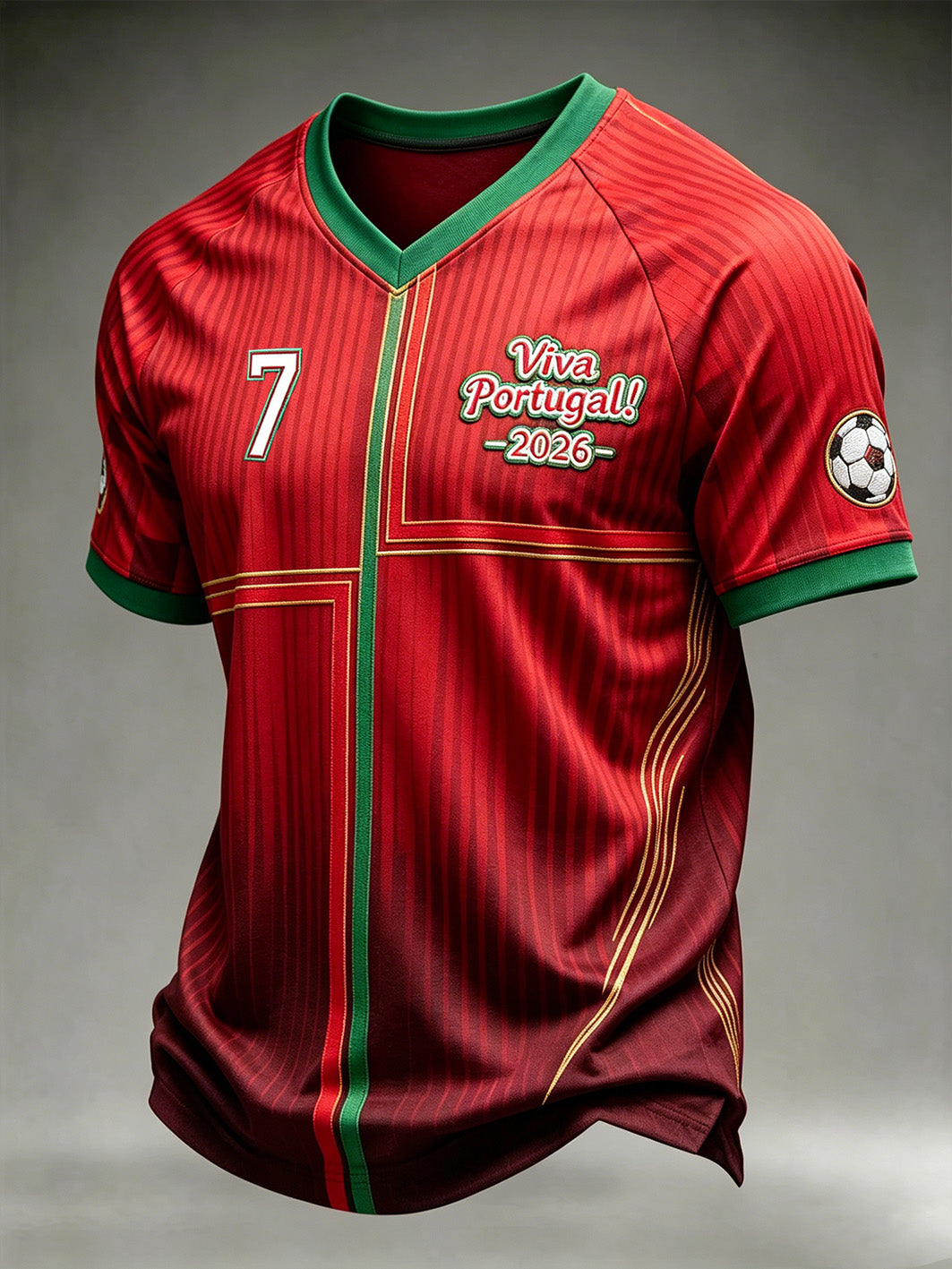 Camiseta esportiva casual com estampa de plantas e elementos do futebol masculino
