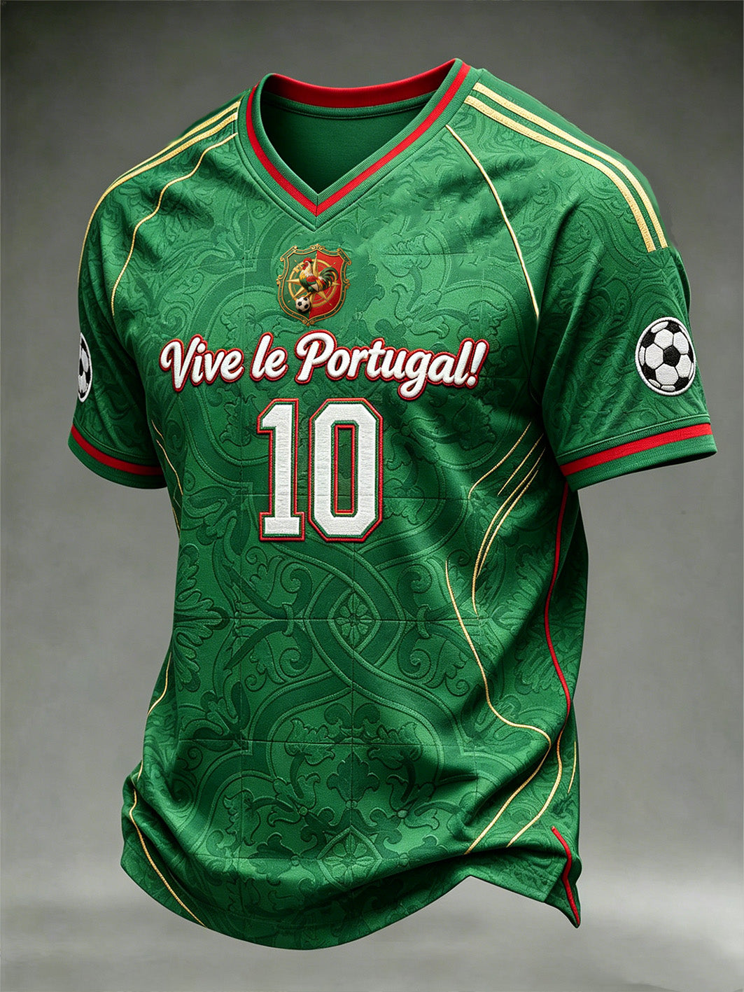Camiseta esportiva casual com estampa de plantas e elementos do futebol masculino