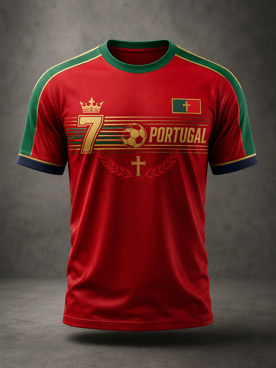 Camiseta com estampa artística de apoio à seleção portuguesa de futebol masculino