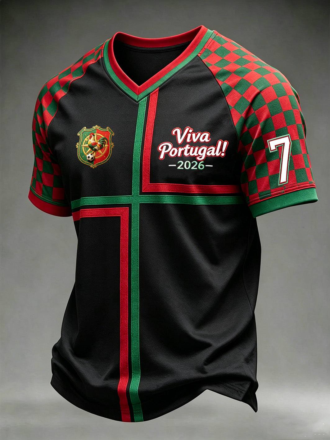 Camiseta esportiva casual com estampa de plantas e elementos do futebol masculino