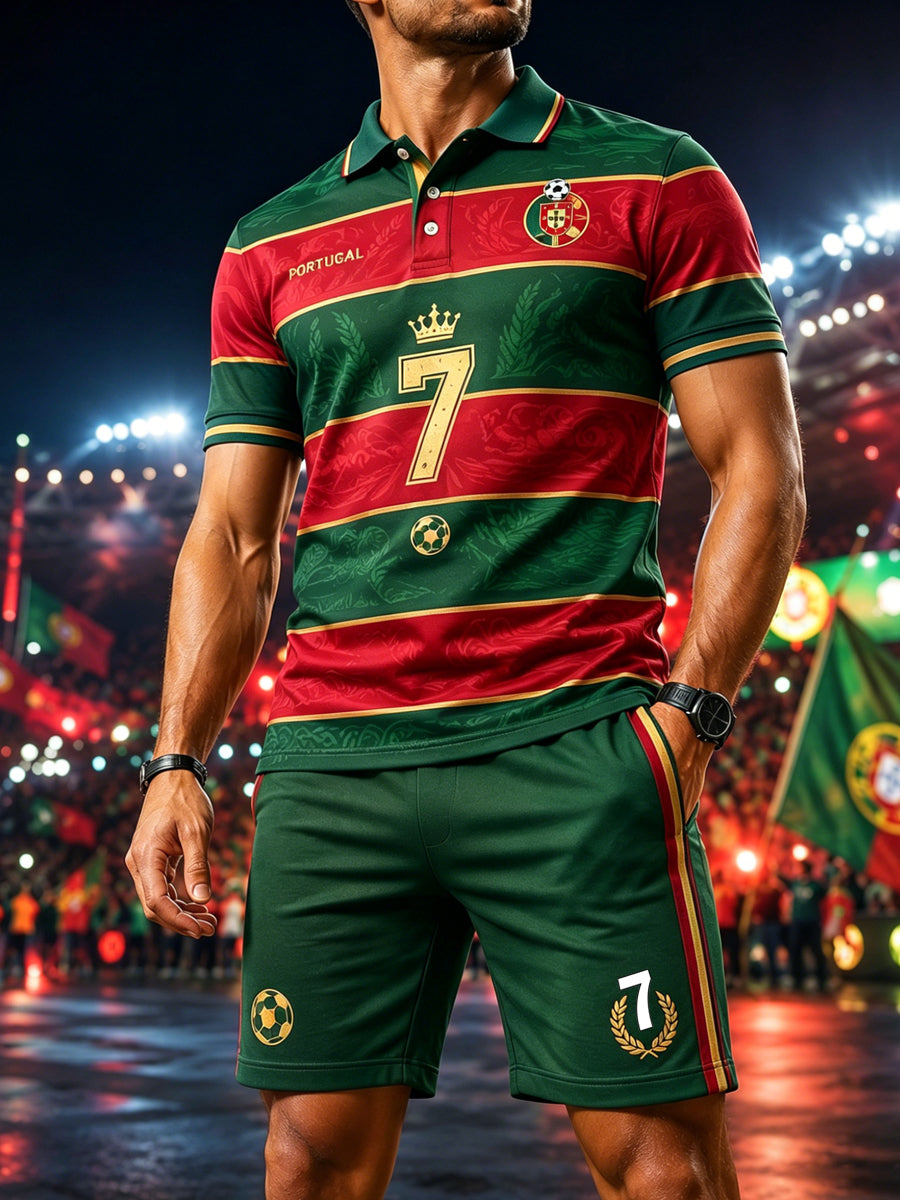 Camisa polo com estampa artística de elemento de torcida em partida de futebol masculino em Portugal