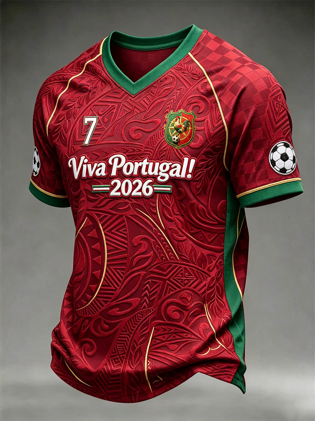 Camiseta esportiva casual com estampa de plantas e elementos do futebol masculino
