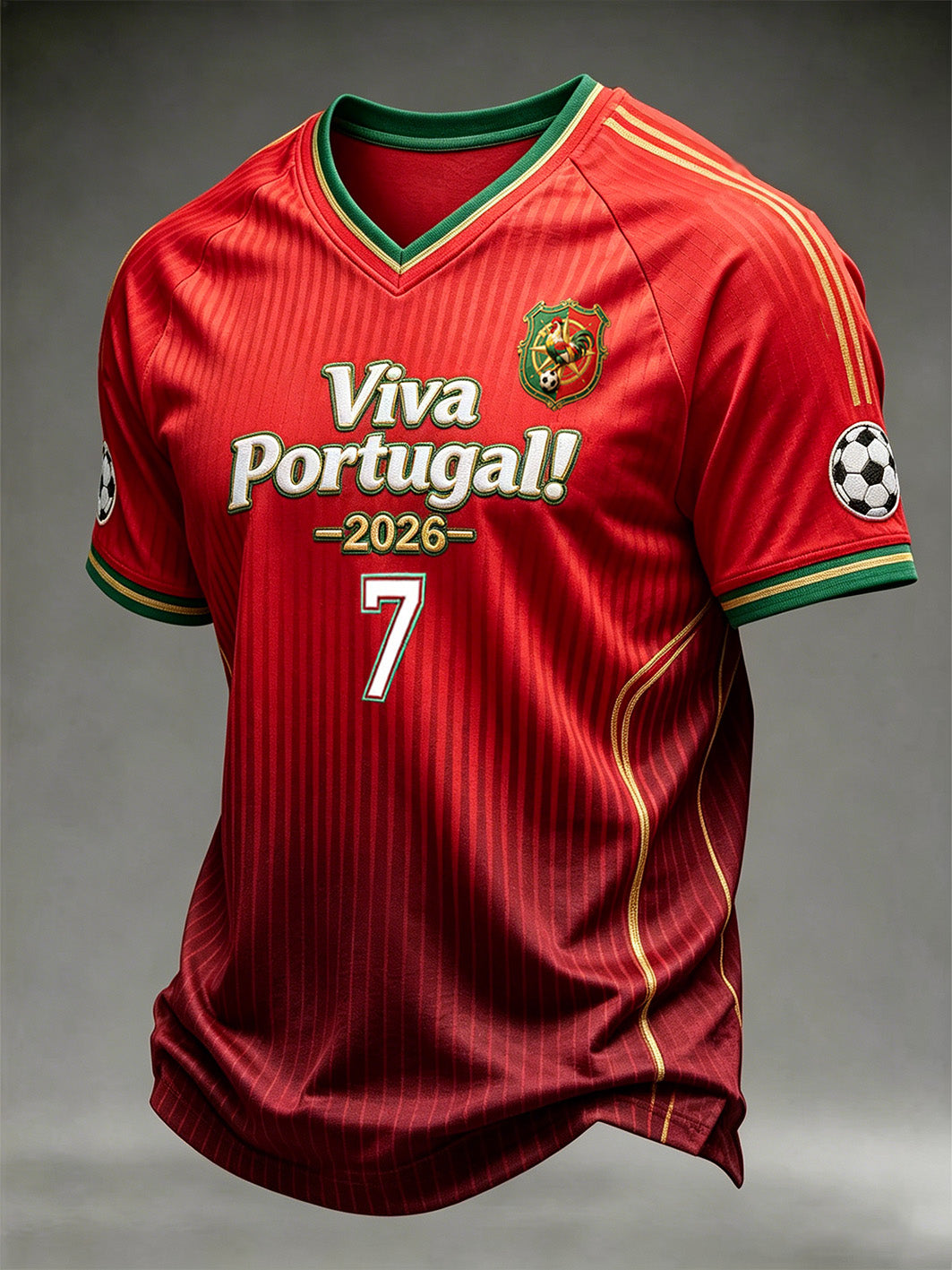 Camiseta esportiva casual com estampa de plantas e elementos do futebol masculino