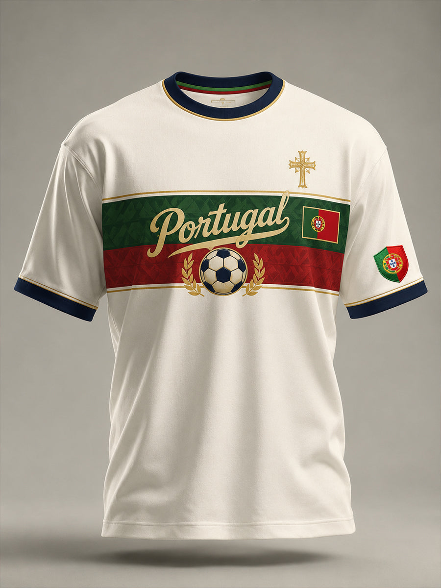 Camiseta com estampa artística de apoio à seleção portuguesa de futebol masculino