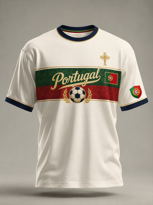 Camiseta com estampa artística de apoio à seleção portuguesa de futebol masculino