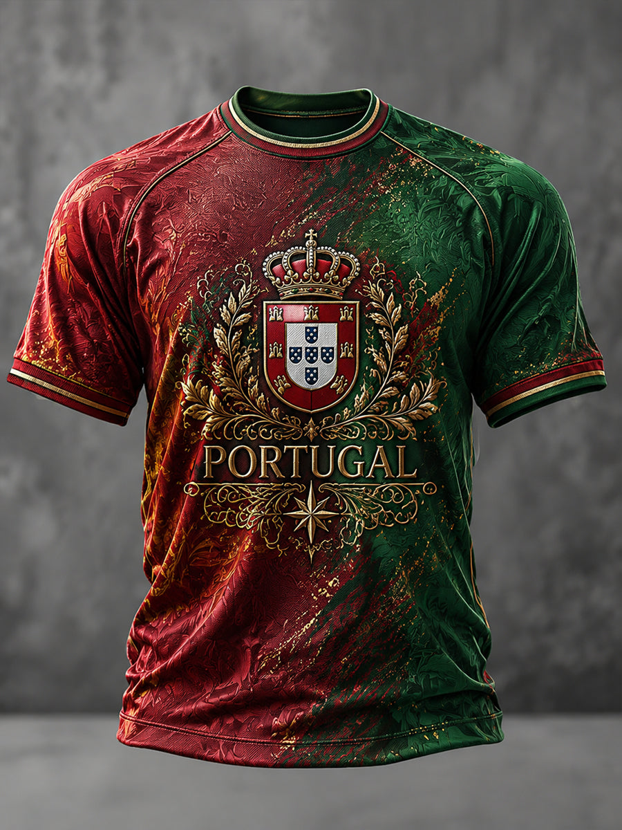 Camiseta masculina casual de manga curta com estampa de futebol português