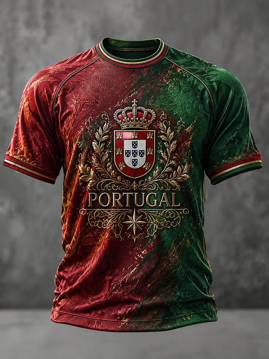 Camiseta masculina casual de manga curta com estampa de futebol português