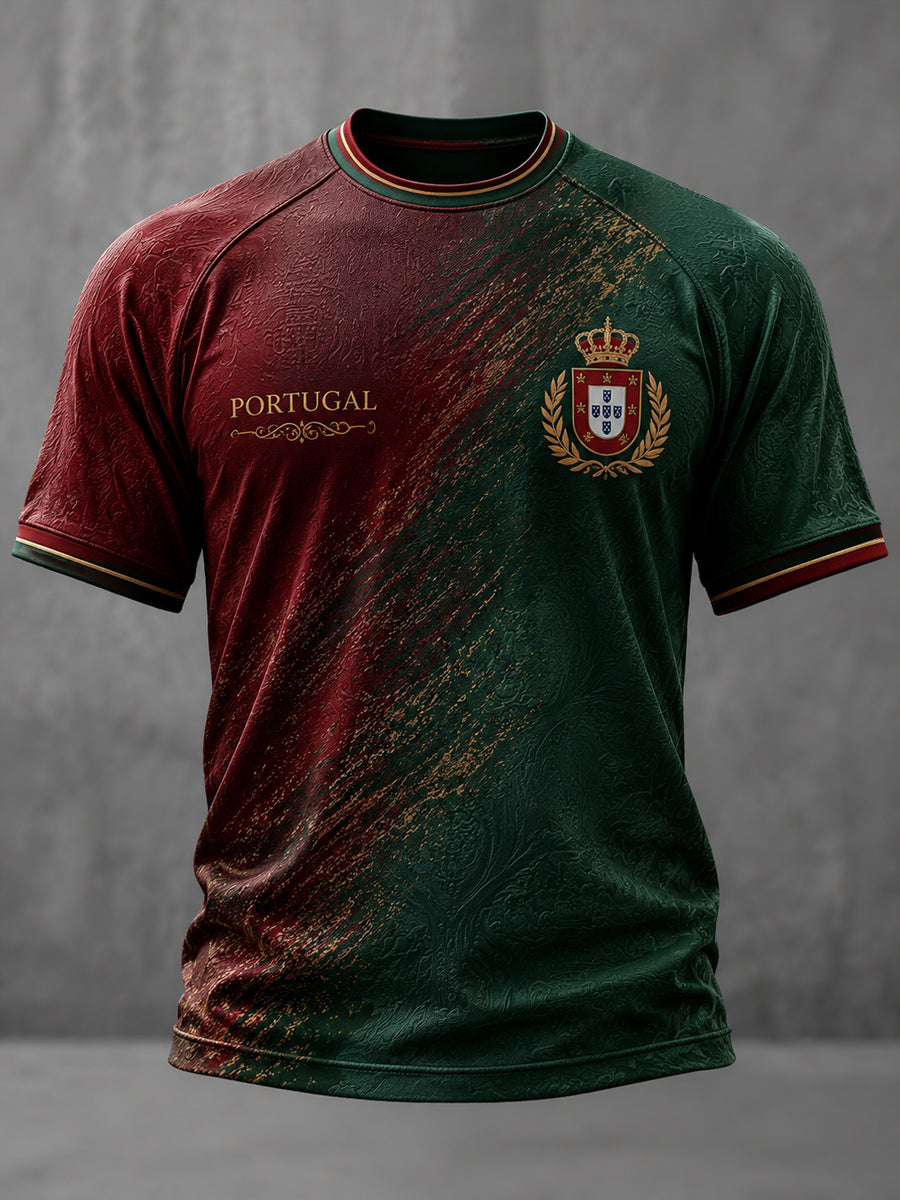 Camiseta masculina casual de manga curta com estampa de futebol português