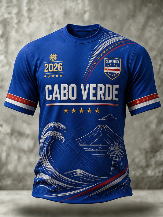 Camiseta casual estampada de torcedor de futebol cabo-verdiano para homens